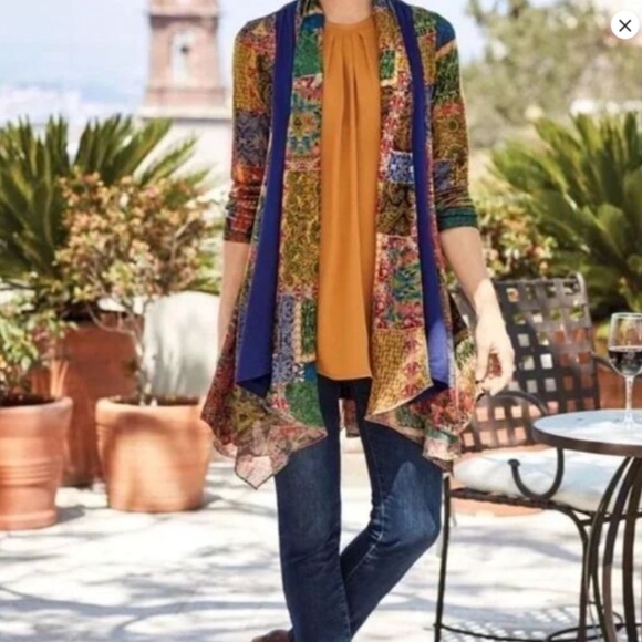 Soft Surroundings Izmir Topper Cardigan Open Front Cascade Waterfall Size M - Picture 2 of 7